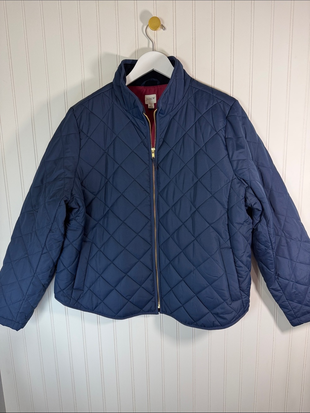 J. Crew Quilted Navy Puffer Jacket with Gold Zip 2X